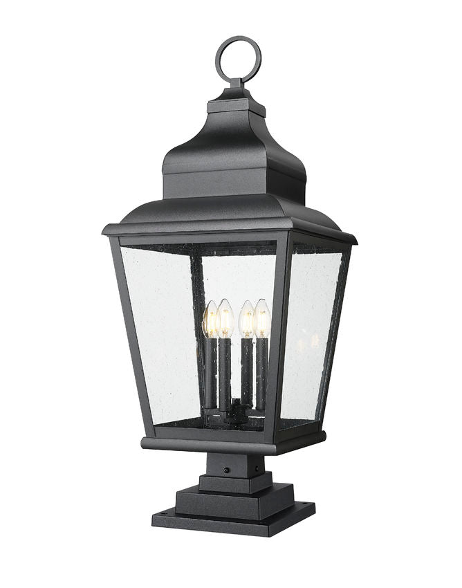 Z-Lite Raphael 5029PHXLS-LSQPM-BK 4-Light Sand Black Aluminum Frame Clear Seedy Glass Shade Outdoor Pier Mounted Fixture