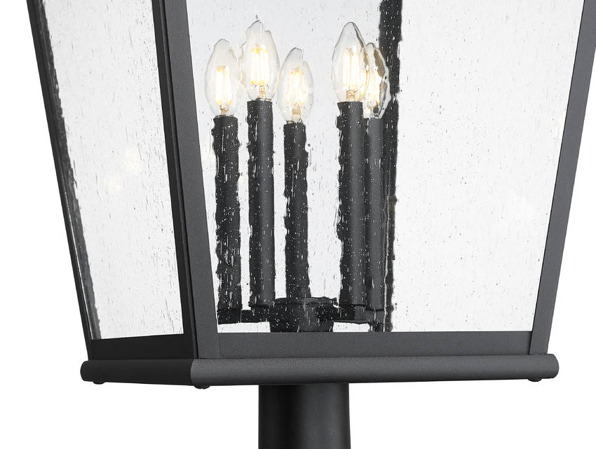 Z-Lite Raphael 5029PHXXLR-5010P-BK 5-Light Sand Black Aluminum Frame Clear Seedy Glass Shade Outdoor Post Mounted Fixture