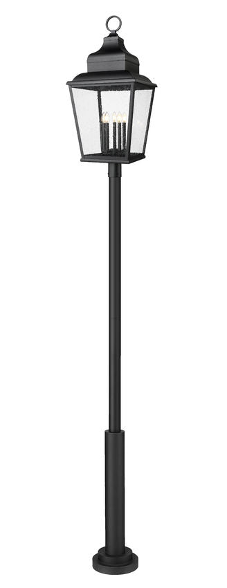 Z-Lite Raphael 5029PHXXLR-5010P-BK 5-Light Sand Black Aluminum Frame Clear Seedy Glass Shade Outdoor Post Mounted Fixture