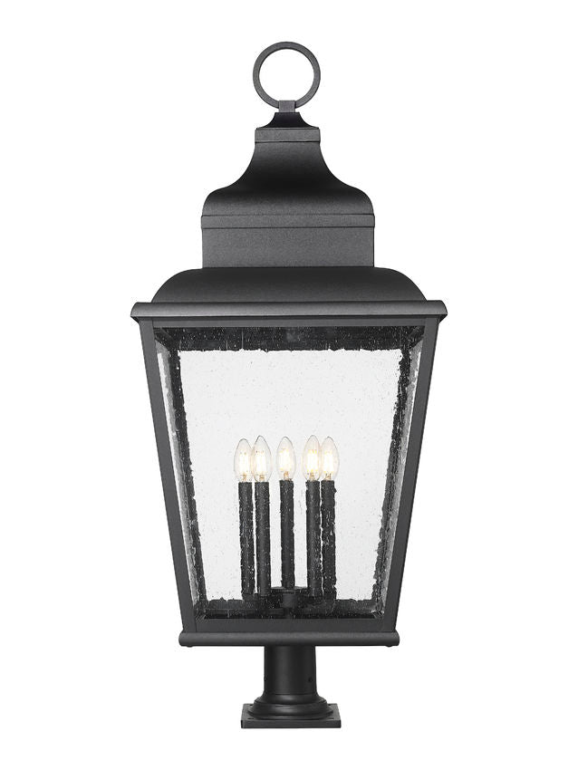 Z-Lite Raphael 5029PHXXLR-533PM-BK 5-Light Sand Black Aluminum Frame Clear Seedy Glass Shade Outdoor Pier Mounted Fixture