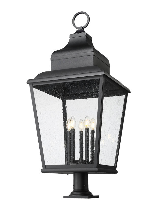 Z-Lite Raphael 5029PHXXLR-533PM-BK 5-Light Sand Black Aluminum Frame Clear Seedy Glass Shade Outdoor Pier Mounted Fixture
