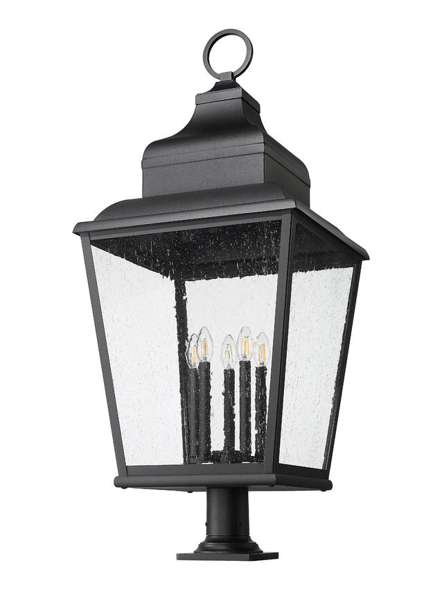 Z-Lite Raphael 5029PHXXLR-533PM-BK 5-Light Sand Black Aluminum Frame Clear Seedy Glass Shade Outdoor Pier Mounted Fixture