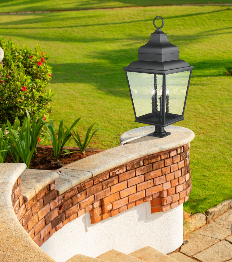 Z-Lite Raphael 5029PHXXLR-533PM-BK 5-Light Sand Black Aluminum Frame Clear Seedy Glass Shade Outdoor Pier Mounted Fixture