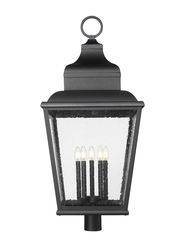 Z-Lite Raphael 5029PHXXLR-BK 5-Light Sand Black Aluminum Frame Clear Seedy Glass Shade Outdoor Post Mount Fixture