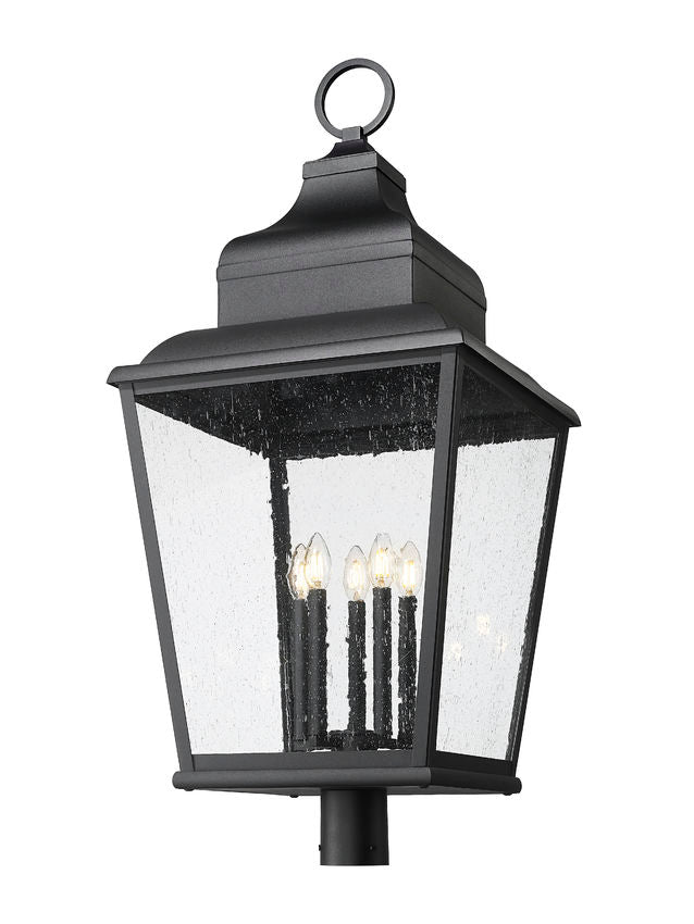 Z-Lite Raphael 5029PHXXLR-BK 5-Light Sand Black Aluminum Frame Clear Seedy Glass Shade Outdoor Post Mount Fixture