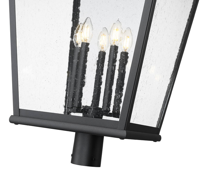 Z-Lite Raphael 5029PHXXLR-BK 5-Light Sand Black Aluminum Frame Clear Seedy Glass Shade Outdoor Post Mount Fixture