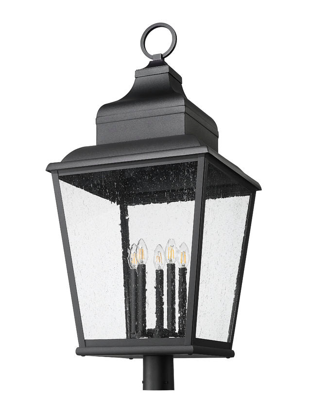 Z-Lite Raphael 5029PHXXLR-BK 5-Light Sand Black Aluminum Frame Clear Seedy Glass Shade Outdoor Post Mount Fixture
