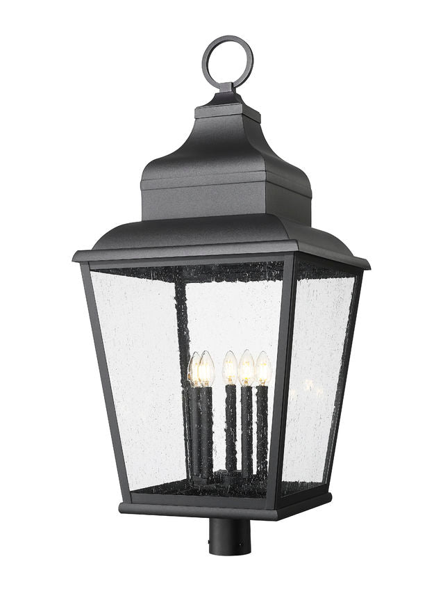 Z-Lite Raphael 5029PHXXLR-BK 5-Light Sand Black Aluminum Frame Clear Seedy Glass Shade Outdoor Post Mount Fixture