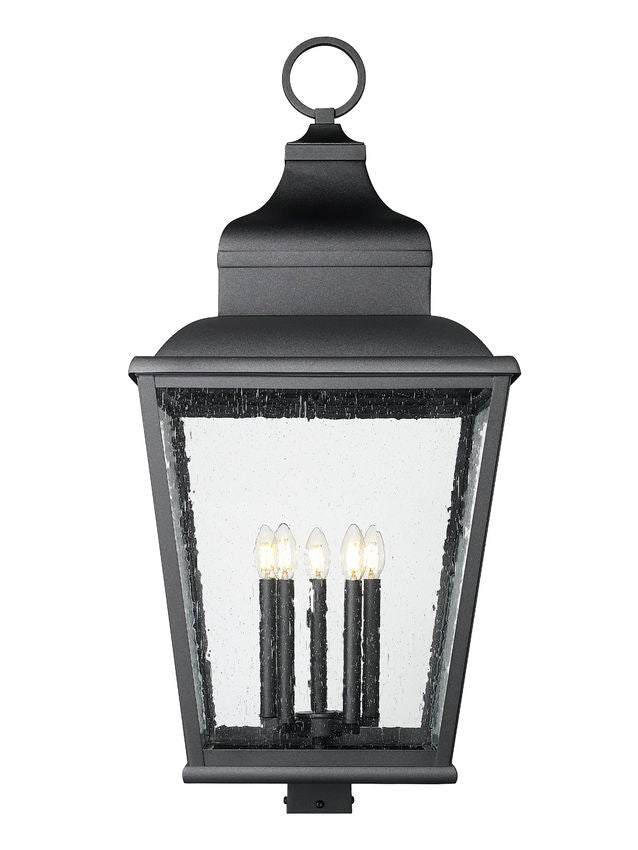 Z-Lite Raphael 5029PHXXLS-BK 5-Light Sand Black Aluminum Frame Clear Seedy Glass Shade Outdoor Post Mount Fixture