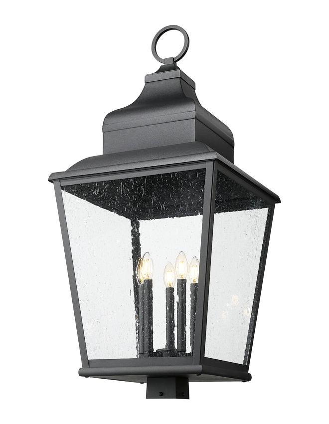 Z-Lite Raphael 5029PHXXLS-BK 5-Light Sand Black Aluminum Frame Clear Seedy Glass Shade Outdoor Post Mount Fixture