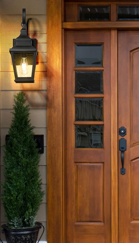 Z-Lite Raphael 5029S-BK 1-Light Sand Black Aluminum Frame Clear Seedy Glass Shade Outdoor Wall Light