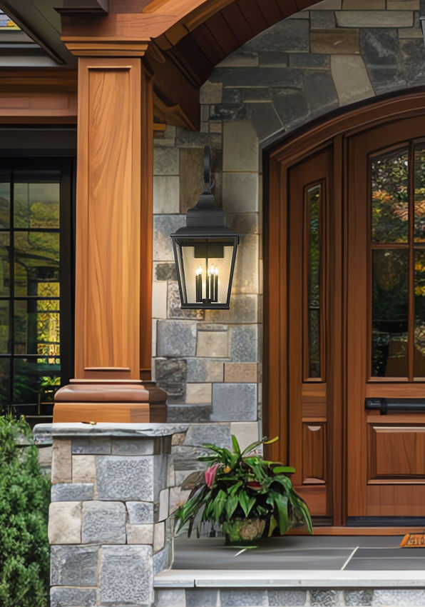 Z-Lite Raphael 5029XXL-BK 5-Light Sand Black Aluminum Frame Clear Seedy Glass Shade Outdoor Wall Light