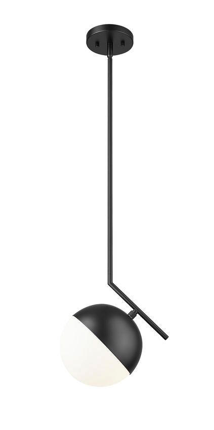 Z-Lite Realm Sphere 11" 1-Light Medium Base Matte Black Steel Matte Opal Glass Shade Pendant Lighting