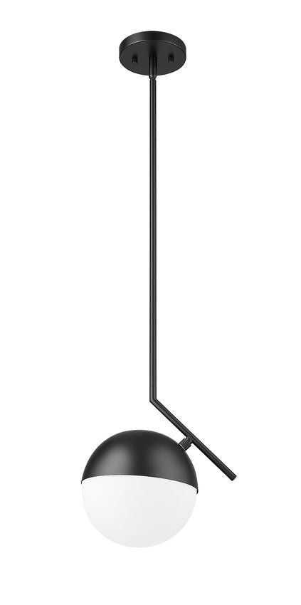 Z-Lite Realm Sphere 11" 1-Light Medium Base Matte Black Steel Matte Opal Glass Shade Pendant Lighting