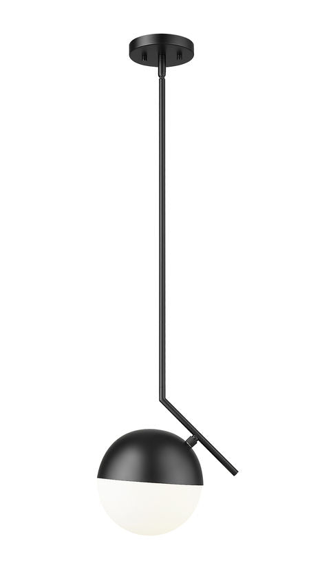 Z-Lite Realm Sphere 11" 1-Light Medium Base Matte Black Steel Matte Opal Glass Shade Pendant Lighting