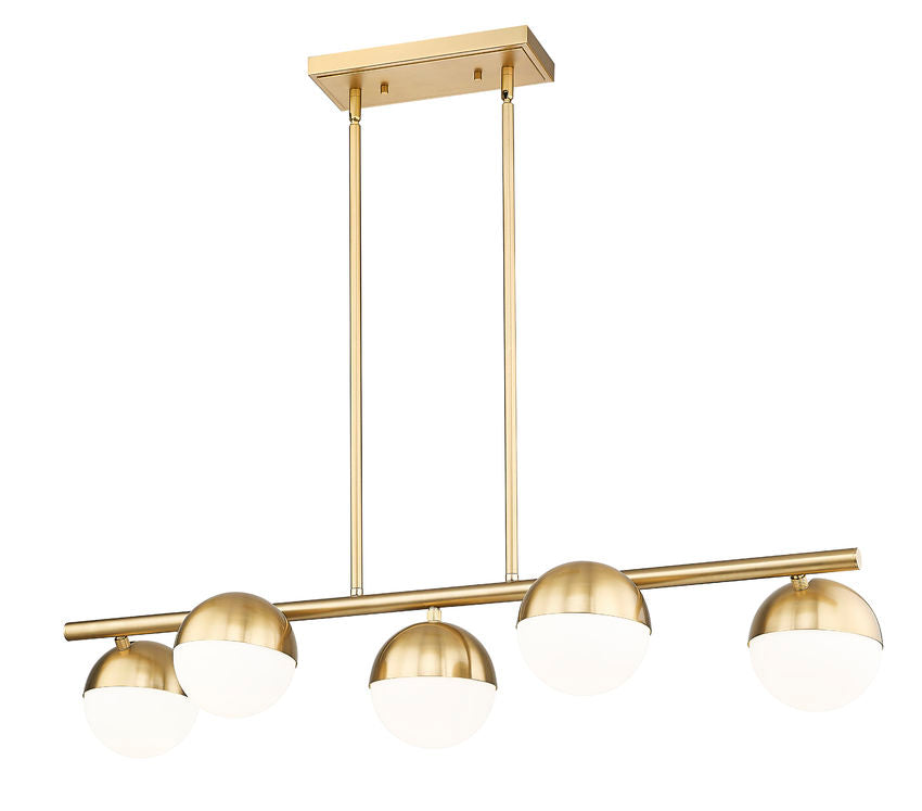 Z-Lite Realm Sphere 12" 5-Light Medium Base Modern Gold Steel Matte Opal Glass Shade Linear Chandelier