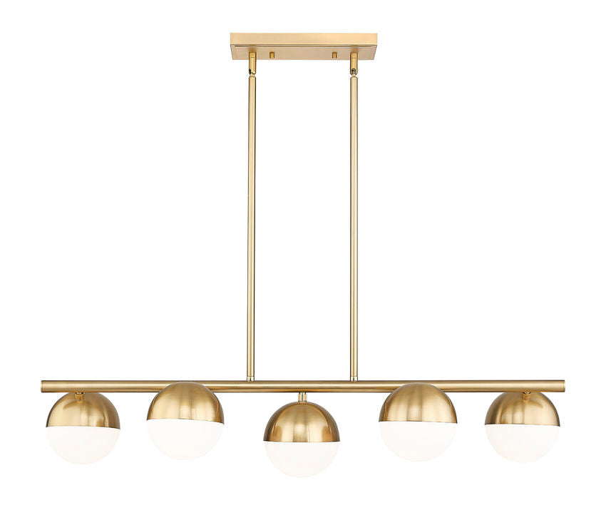 Z-Lite Realm Sphere 12" 5-Light Medium Base Modern Gold Steel Matte Opal Glass Shade Linear Chandelier