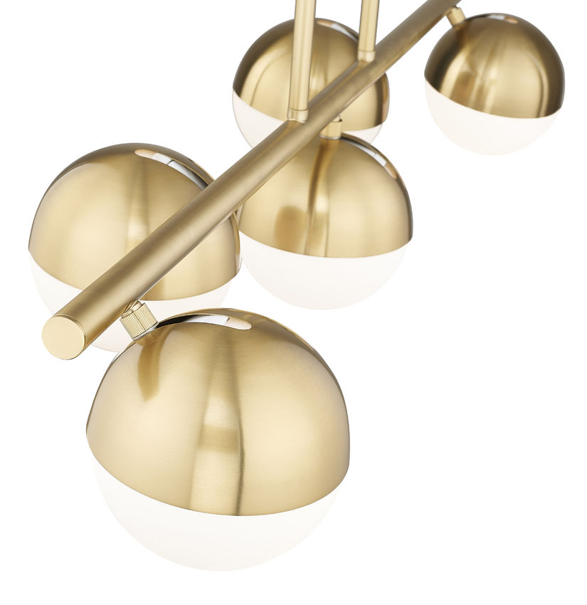 Z-Lite Realm Sphere 12" 5-Light Medium Base Modern Gold Steel Matte Opal Glass Shade Linear Chandelier
