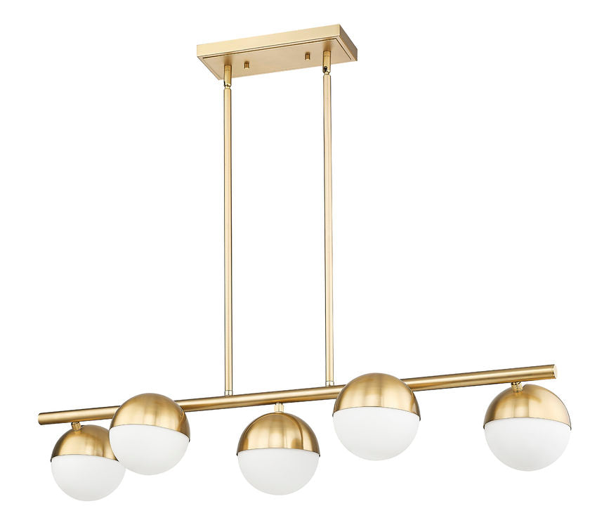 Z-Lite Realm Sphere 12" 5-Light Medium Base Modern Gold Steel Matte Opal Glass Shade Linear Chandelier