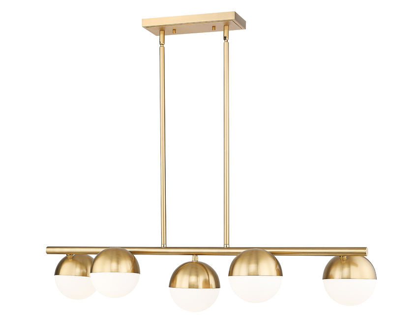 Z-Lite Realm Sphere 12" 5-Light Medium Base Modern Gold Steel Matte Opal Glass Shade Linear Chandelier
