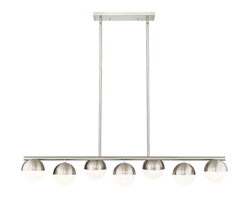 Z-Lite Realm Sphere 12" 7-Light Medium Base Brushed Nickel Steel Matte Opal Glass Shade Linear Chandelier