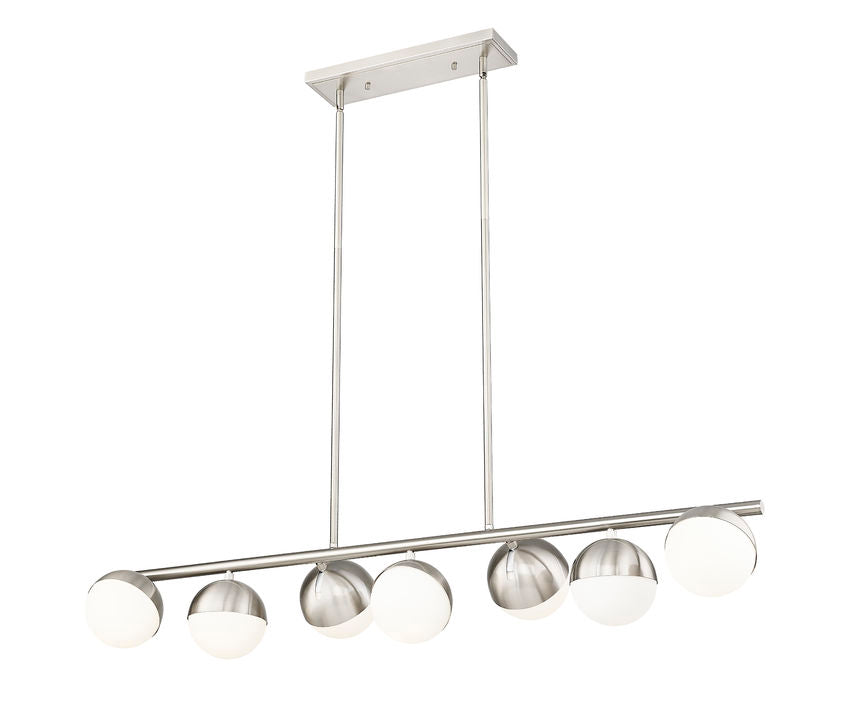 Z-Lite Realm Sphere 12" 7-Light Medium Base Brushed Nickel Steel Matte Opal Glass Shade Linear Chandelier