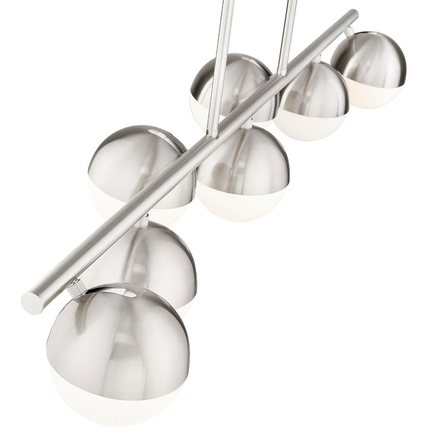 Z-Lite Realm Sphere 12" 7-Light Medium Base Brushed Nickel Steel Matte Opal Glass Shade Linear Chandelier