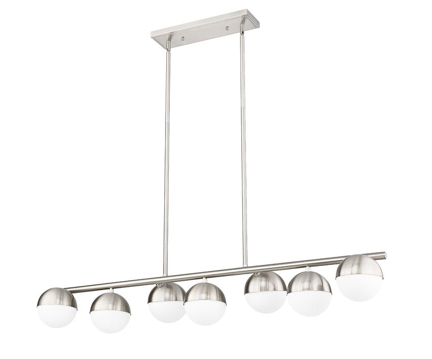 Z-Lite Realm Sphere 12" 7-Light Medium Base Brushed Nickel Steel Matte Opal Glass Shade Linear Chandelier