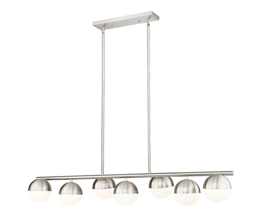 Z-Lite Realm Sphere 12" 7-Light Medium Base Brushed Nickel Steel Matte Opal Glass Shade Linear Chandelier