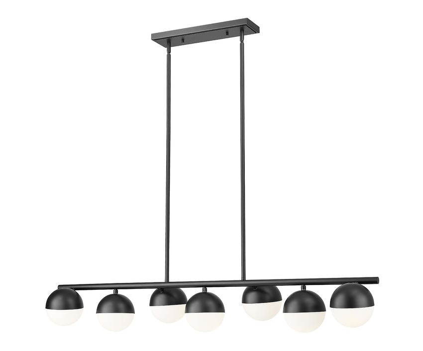 Z-Lite Realm Sphere 12" 7-Light Medium Base Matte Black Steel Matte Opal Glass Shade Linear Chandelier