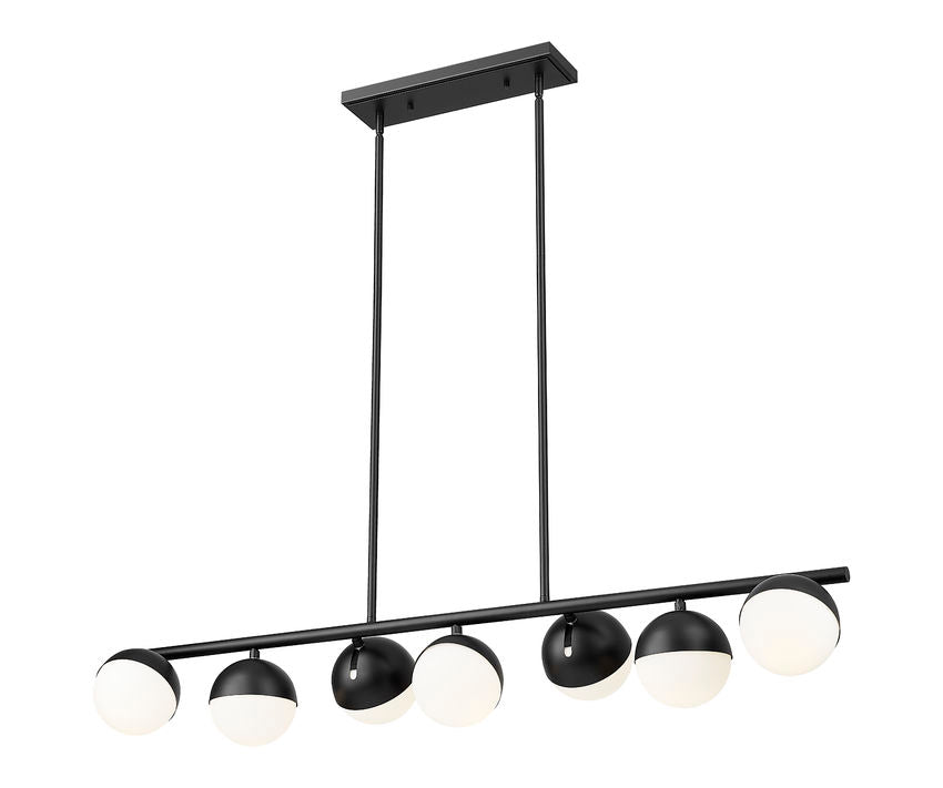 Z-Lite Realm Sphere 12" 7-Light Medium Base Matte Black Steel Matte Opal Glass Shade Linear Chandelier
