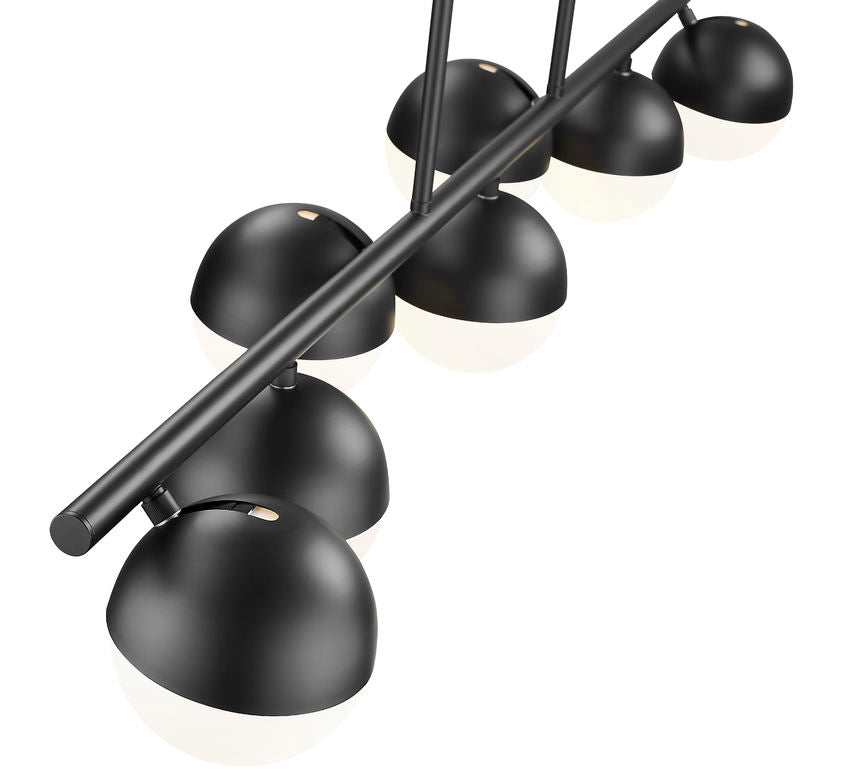Z-Lite Realm Sphere 12" 7-Light Medium Base Matte Black Steel Matte Opal Glass Shade Linear Chandelier