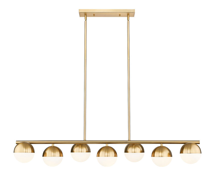 Z-Lite Realm Sphere 12" 7-Light Medium Base Modern Gold Steel Matte Opal Glass Shade Linear Chandelier