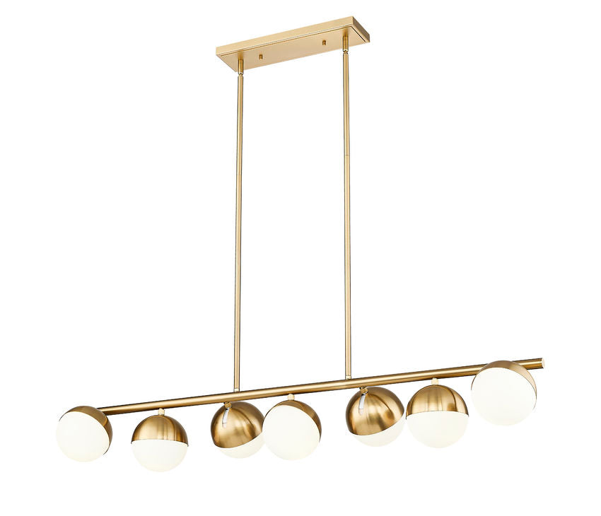 Z-Lite Realm Sphere 12" 7-Light Medium Base Modern Gold Steel Matte Opal Glass Shade Linear Chandelier