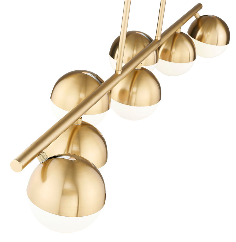 Z-Lite Realm Sphere 12" 7-Light Medium Base Modern Gold Steel Matte Opal Glass Shade Linear Chandelier
