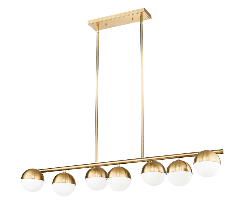 Z-Lite Realm Sphere 12" 7-Light Medium Base Modern Gold Steel Matte Opal Glass Shade Linear Chandelier