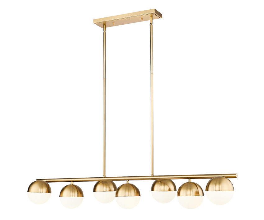 Z-Lite Realm Sphere 12" 7-Light Medium Base Modern Gold Steel Matte Opal Glass Shade Linear Chandelier