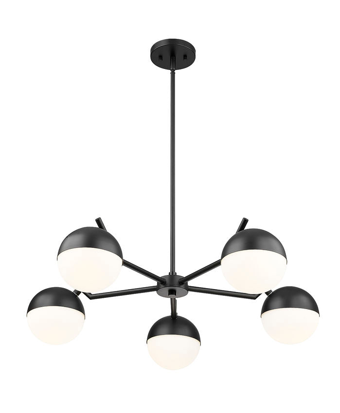 Z-Lite Realm Sphere 32" 5-Light Medium Base Matte Black Steel Matte Opal Glass Shade Chandelier