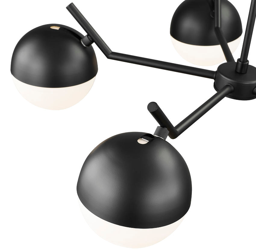 Z-Lite Realm Sphere 32" 5-Light Medium Base Matte Black Steel Matte Opal Glass Shade Chandelier