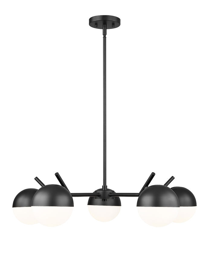 Z-Lite Realm Sphere 32" 5-Light Medium Base Matte Black Steel Matte Opal Glass Shade Chandelier