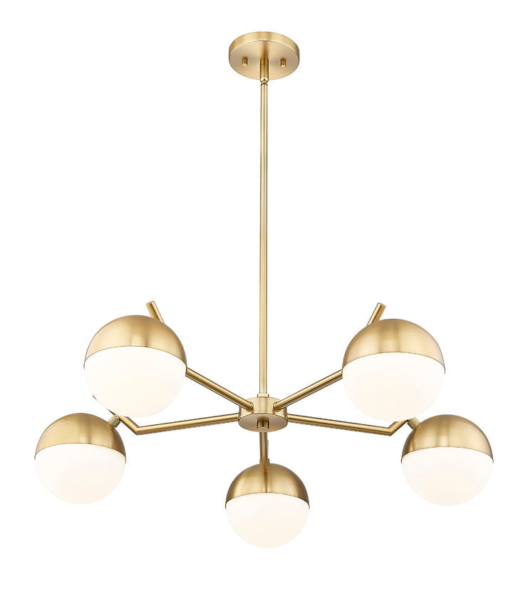 Z-Lite Realm Sphere 32" 5-Light Medium Base Modern Gold Steel Matte Opal Glass Shade Chandelier