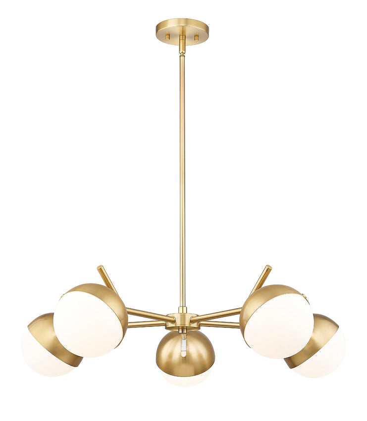 Z-Lite Realm Sphere 32" 5-Light Medium Base Modern Gold Steel Matte Opal Glass Shade Chandelier