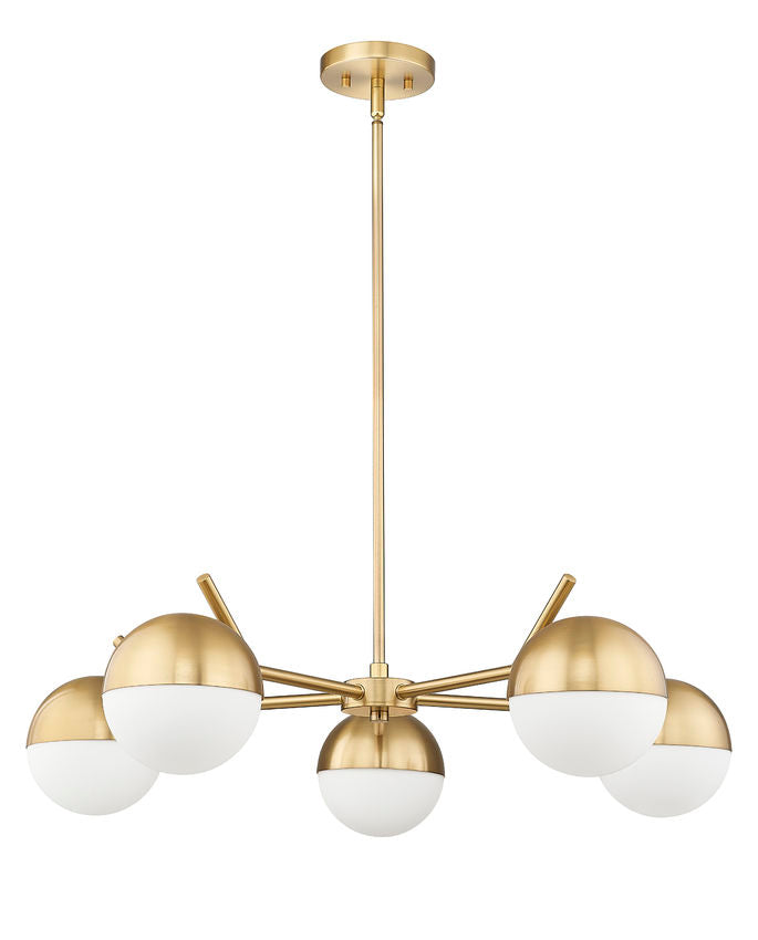 Z-Lite Realm Sphere 32" 5-Light Medium Base Modern Gold Steel Matte Opal Glass Shade Chandelier