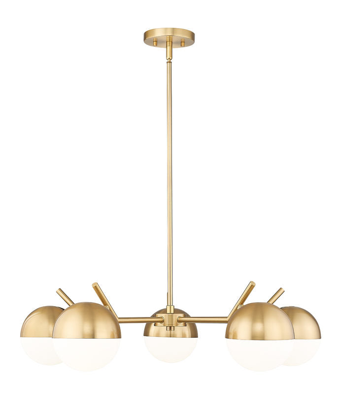 Z-Lite Realm Sphere 32" 5-Light Medium Base Modern Gold Steel Matte Opal Glass Shade Chandelier
