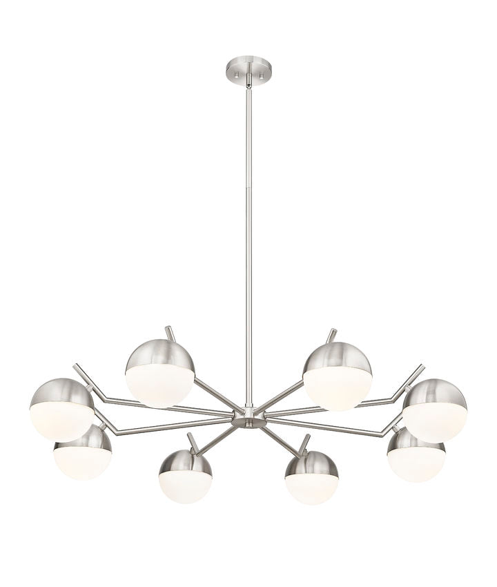 Z-Lite Realm Sphere 44" 8-Light Medium Base Brushed Nickel Steel Matte Opal Glass Shade Chandelier