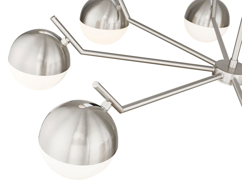 Z-Lite Realm Sphere 44" 8-Light Medium Base Brushed Nickel Steel Matte Opal Glass Shade Chandelier