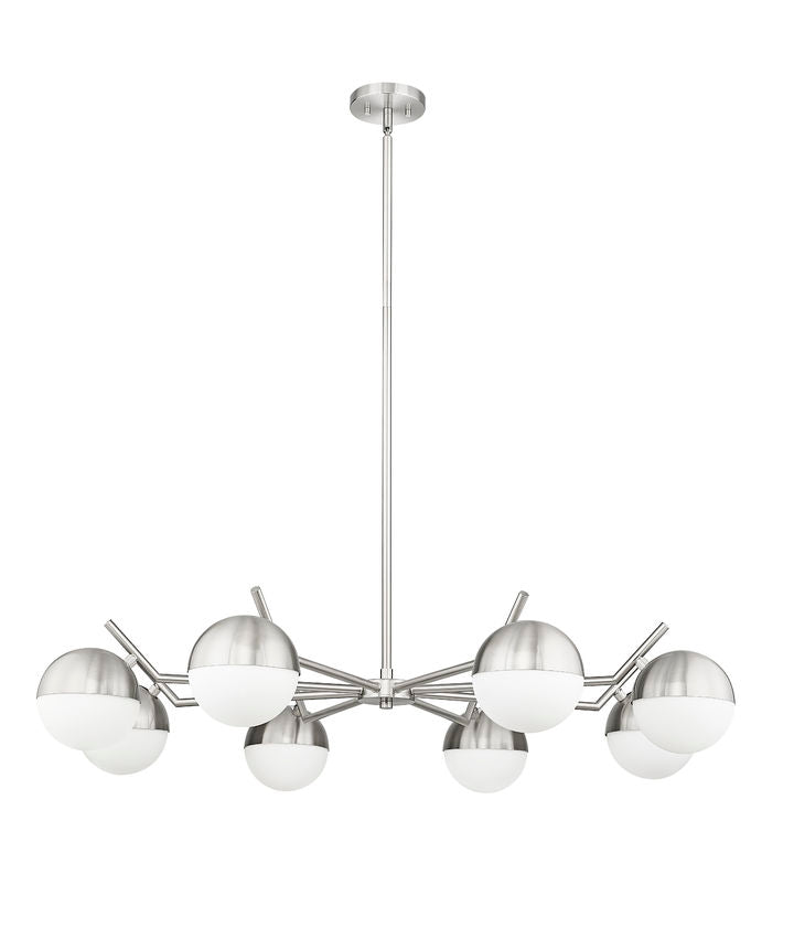 Z-Lite Realm Sphere 44" 8-Light Medium Base Brushed Nickel Steel Matte Opal Glass Shade Chandelier