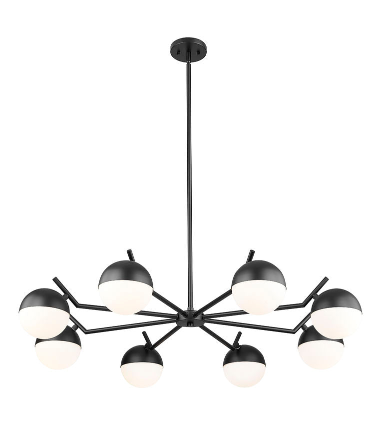 Z-Lite Realm Sphere 44" 8-Light Medium Base Matte Black Steel Matte Opal Glass Shade Chandelier