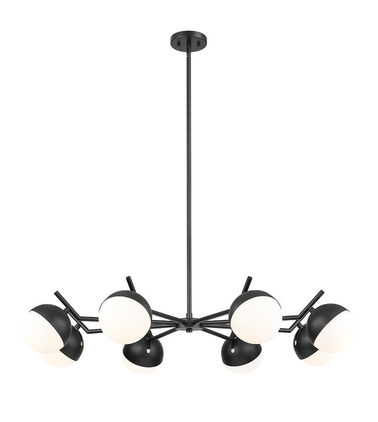 Z-Lite Realm Sphere 44" 8-Light Medium Base Matte Black Steel Matte Opal Glass Shade Chandelier