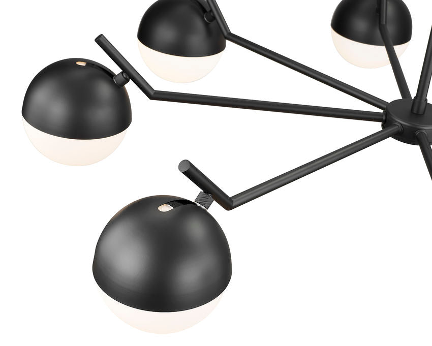 Z-Lite Realm Sphere 44" 8-Light Medium Base Matte Black Steel Matte Opal Glass Shade Chandelier